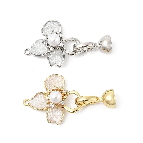 Застежки-застежки из латуни с эмалью, без кадмия, без никеля и без свинца, с блестками и искусственным жемчугом, цветок