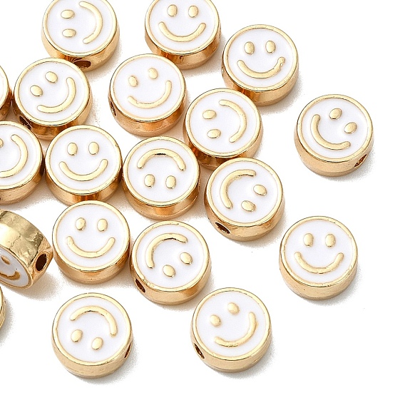 20 Шарики из сплава эмали шт., золотые, плоские круглые с улыбающееся лицо