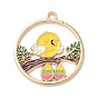 Подвески из эмали и сплава, плоские круглые с птицей, золотой свет, без кадмия, без никеля и без свинца, стойки покрытие