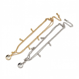 304 тросовые цепи из нержавеющей стали с многожильным ножным браслетом, плоский круглый эмалированный браслет с символом Инь-Ян и 201 двойной браслет из нержавеющей стали в форме капли для женщин