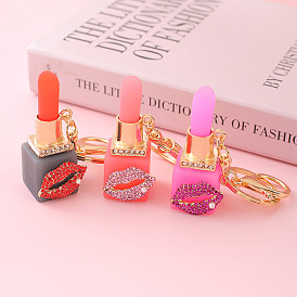 Sparkling Lipstick Keychain with Rhinestones - Fashionable Bag Charm Gift