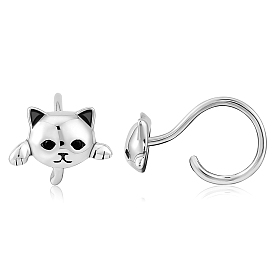 925 Sterling Silver Cute Cat Stud Earrings Half Huggie Hoop Earrings Zircon Stud Earrings Lovely Animal Ear Jewelry Gift for Women