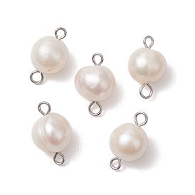 Natural Cultured Freshwater Pearl Connector Charms, Potato Links, with Brass Loops