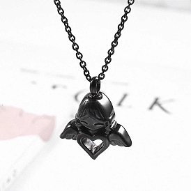 Angel with Heart Urn Ashes Pendant Necklace, 316L Stainless Steel Memorial Jewelry for Men Women
