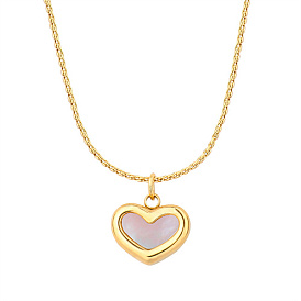 Ожерелье с подвеской в форме сердца из натуральной ракушки и цепочками из нержавеющей стали