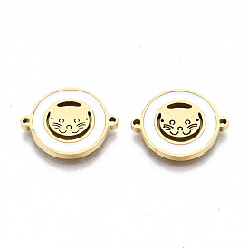 304 Stainless Steel Enamel Links Connectors, Laser Cut, Flat Round with Cat
