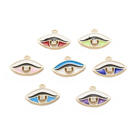 Brass Micro Pave Clear Cubic Zirconia Pendants, with Enamel, Long-Lasting, Eye, Real 18K Gold Plated