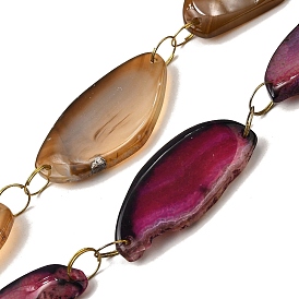 Природный агат бисер нитей, неправильный овал, окрашенная и подогревом, с металлическими кольцами