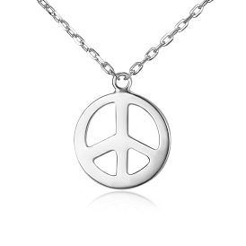 TINYSAND 925 Sterling Silver Peace Sign Pendant Necklaces, 17.79 inch