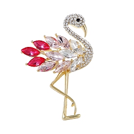 Zinc Alloy Brooch, Colorful Rhineston, Flamingo Lapel Pin