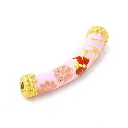 Paquete de perlas de esmalte de aleación de revestimiento, color dorado mate, tubo curvado con la flor