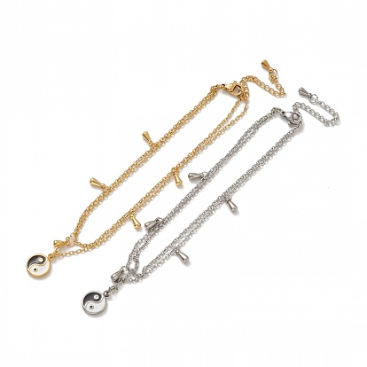 304 тросовые цепи из нержавеющей стали с многожильным ножным браслетом, плоский круглый эмалированный браслет с символом Инь-Ян и 201 двойной браслет из нержавеющей стали в форме капли для женщин