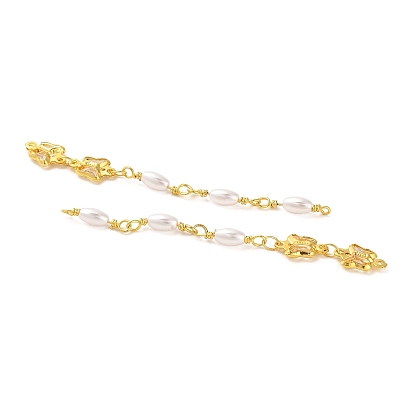 Rack Plating Brass Pave Glass Butterfly Links Connector Charms, with ABS Plastic Imitation Pearl Beads