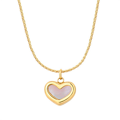 Natural Shell Heart Pendant Necklace with Stainless Steel Chains