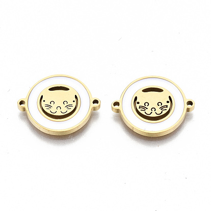 304 Stainless Steel Enamel Links Connectors, Laser Cut, Flat Round with Cat