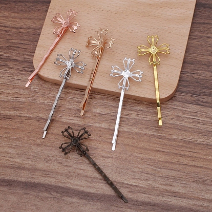 Iron Hair Bobby Pin Findings, with Flower Brass Findings