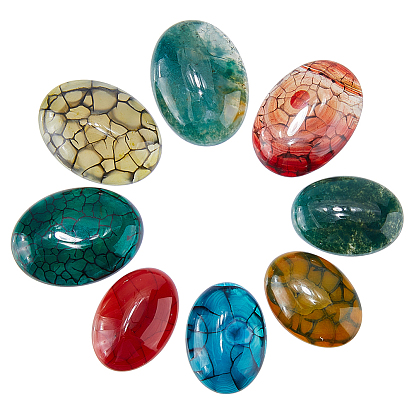 8шт. 8 стили, окрашенные натуральными кабошонами из драконьего агата и мха, плоский зад, овальные, смешанные окрашенные и неокрашенные