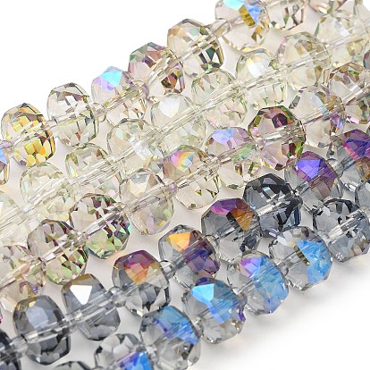 Прозрачные стеклянные бусины гальваническим пряди, гальваническое покрытие, граненые, рондель