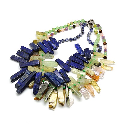 Natural Gemstone Beaded Bib Statement Necklaces, with Spring Ring Clasps, 22.8 inch