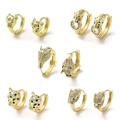 Серьги-кольца из латуни с леопардовой головой, с кубического циркония