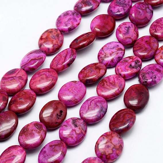 Natural Crazy Lace Agate Beads Strands, Flat Oval, Dyed