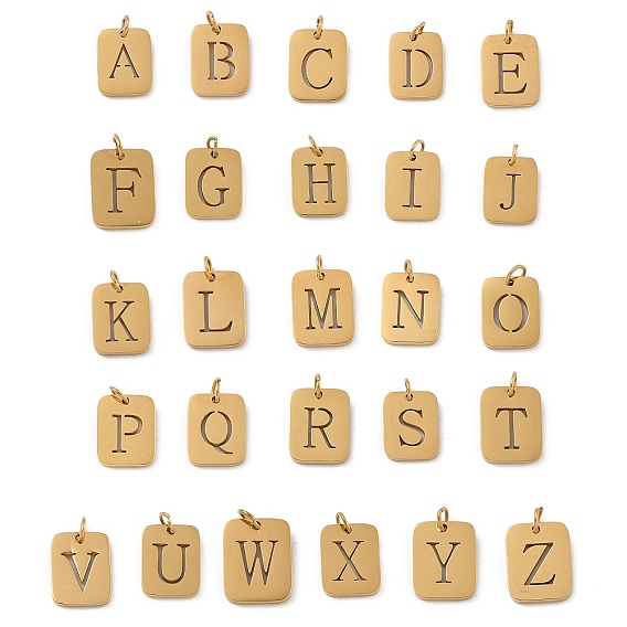 304 прелести нержавеющей стали, с целью перехода в кольце, золотые, прямоугольник с подвеской в виде буквы