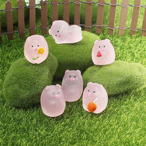 Светящееся украшение для витрины свиньи из смолы, светится в темноте, Микропейзажные украшения для рабочего стола автомобиля