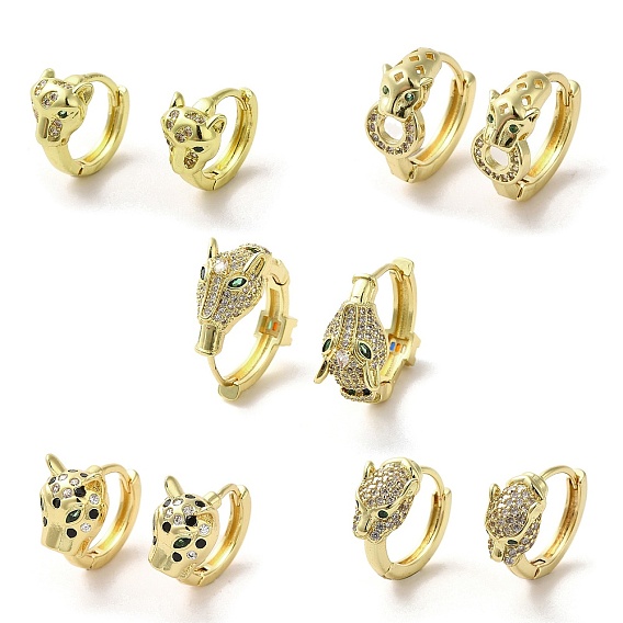 Серьги-кольца из латуни с леопардовой головой, с кубического циркония