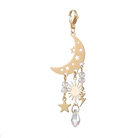 Alloy with Glass Pendant Decorations, Moon & Star & Sun & Lightning