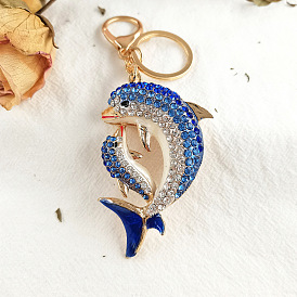 Marine life fashion color diamond dolphin key chain metal cartoon pendant creative small gift