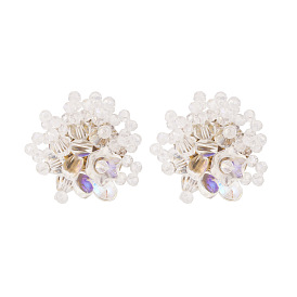 Handmade Minimalist Glass Crystal Flower Earrings with 3D Design and Beaded Accents