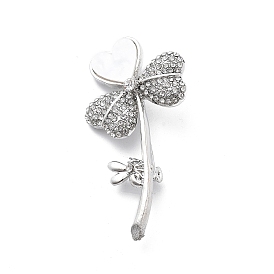 Heart Flower Alloy Crystal Rhinestone Brooches, with White Acrylic