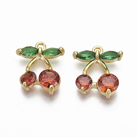 Латунные микро проложить кубического циркония прелести, без никеля , реальный 18 k позолоченный, вишня