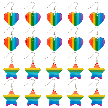 Kits de fabricación de pendientes colgantes de bricolaje, incluyendo 20 piezas 2 colgantes de rayas de plástico estilo, 20 piezas de ganchos de latón para pendientes y 20 piezas de anillas de hierro, Corazón y estrella, colorido