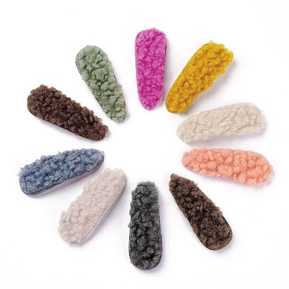 Faux Fur Imitation Lambs Wool Snap Hair Clips, with Stainless Steel Findings, for Girl Hair Decorate, Teardrop