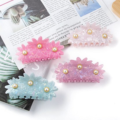 Flower PVC Large Claw Hair Clips, with Plastic Imitation Pearl, Hair Accessories for Women & Girls