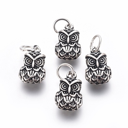 Thai Sterling Silber Charme, mit Ringe springen, Eule