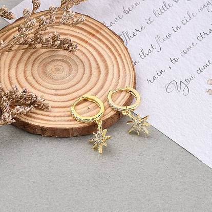 Серьги-кольца из латуни с микропаве из прозрачного кубического циркония, долговечный, звезда