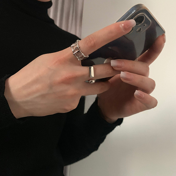 Латунь регулируемые манжеты кольца, античное серебро