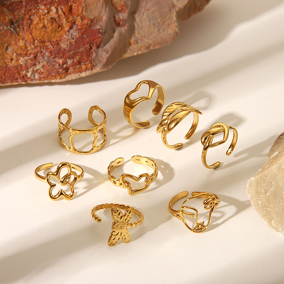 304 из нержавеющей стали Манжета кольца для женщин, реальный 18 k позолоченный