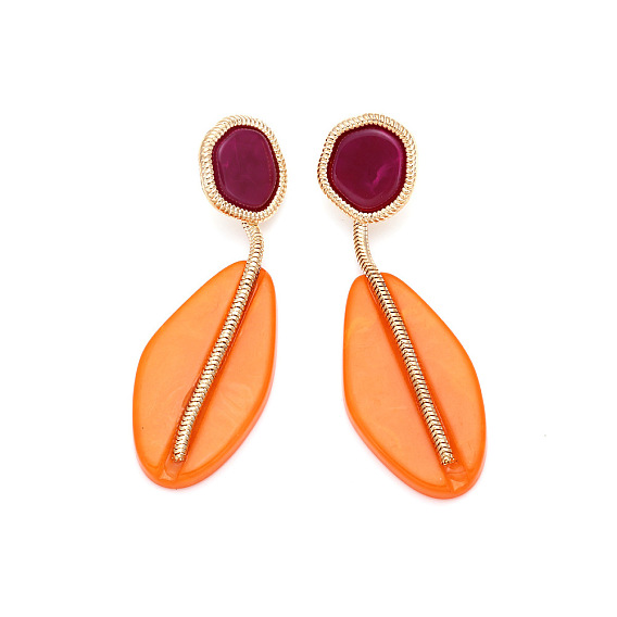 Плоские круглые с овальными подвесками серьги-гвоздики из цинкового сплава и смолы, золотые