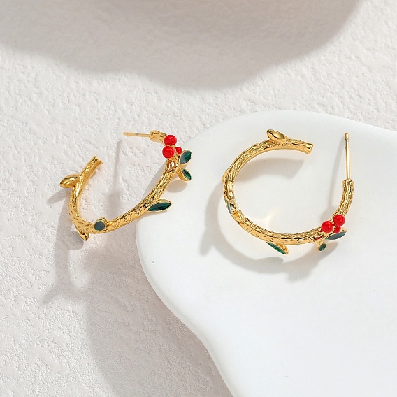 304 из нержавеющей стали серьги, С-образная форма с вишней