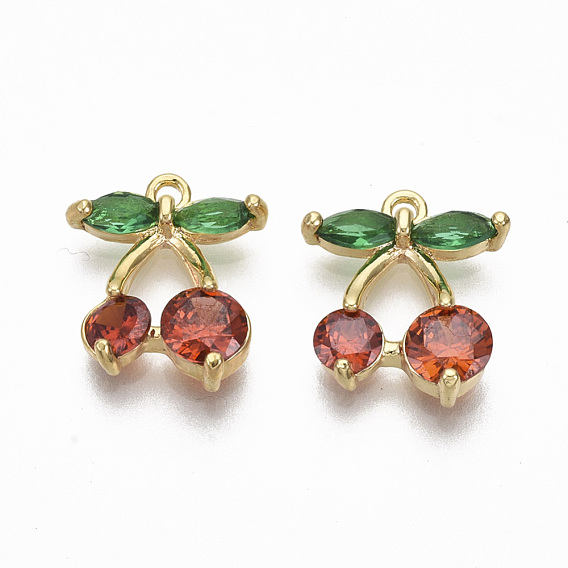 Латунные микро проложить кубического циркония прелести, без никеля , реальный 18 k позолоченный, вишня