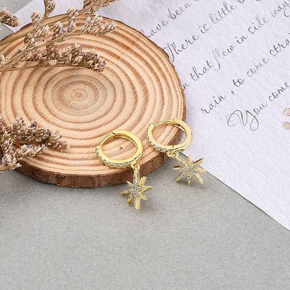 Серьги-кольца из латуни с микропаве из прозрачного кубического циркония, долговечный, звезда