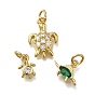 Brass Micro Pave Cubic Zirconia Pendants, Tortoise Charms, Long-Lasting Plated, Rack Plating, Lead Free & Cadmium Free, with Jump Ring
