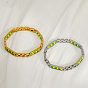 304 Stainless Steel & Plastic Beads Rectangle Link Chain Bracelets for Men, Green and Yellow