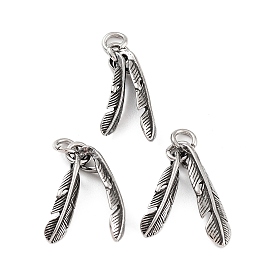 316 Surgical Stainless Steel Pendants, with Jump Rings, Feather Charm