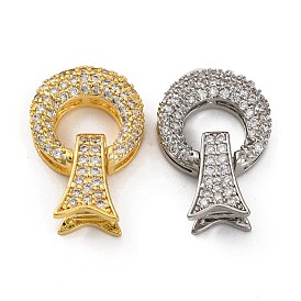 Brass Micro Pave Clear Cubic Zirconia Fold Over Clasps, Lead Free & Cadmium Free