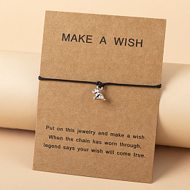 Handmade Alloy Mini Dog Card Bracelet for Animal Lovers with Waxed Thread Weaving