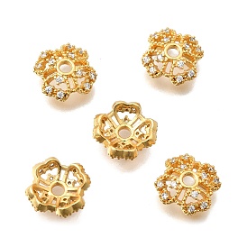 Колпачки для бусин из прозрачного кубического циркония из латуни, Четыре листа клевера, без кадмия и без свинца, стойки покрытие, долговечный